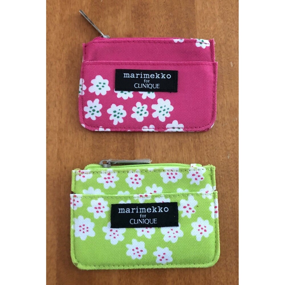 Marimekko for Clinique Slim Card Wallet Zip Pocket Set of 2 Pink & Green Floral